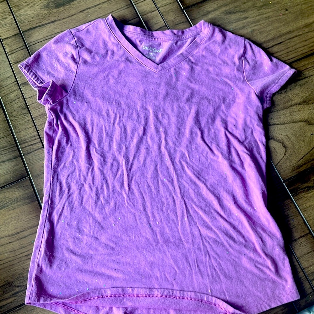 Purple sparkly t shirt! Size L 10/12.